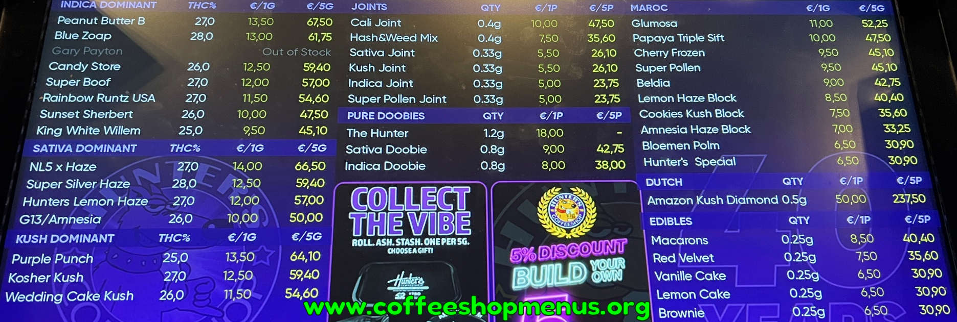 Hunter's Downtown Menu 1