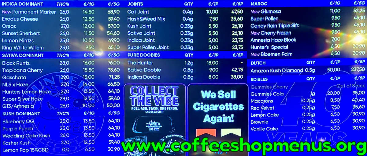 Hunter's Zandvoort Menu 1