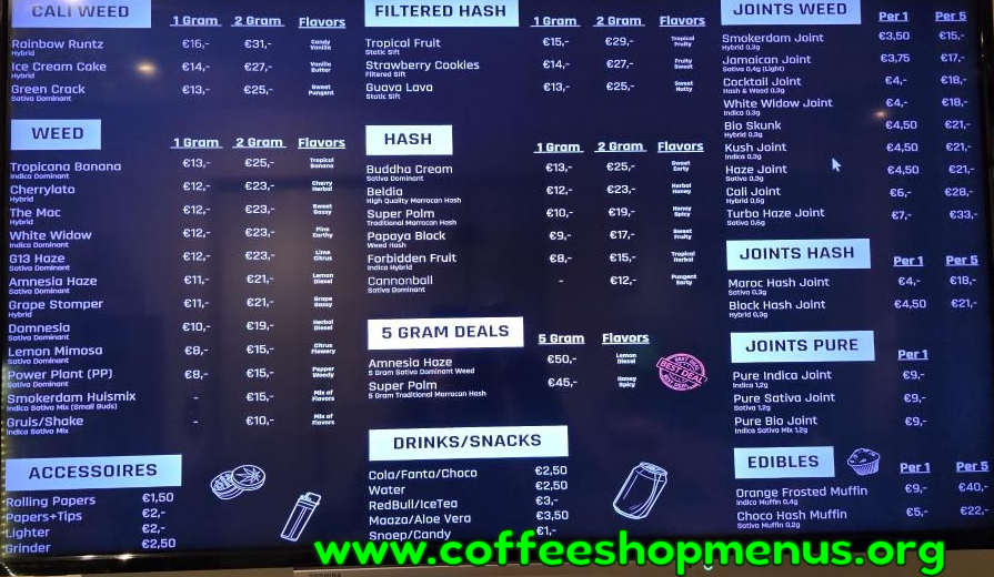 Smokerdam Menu 1