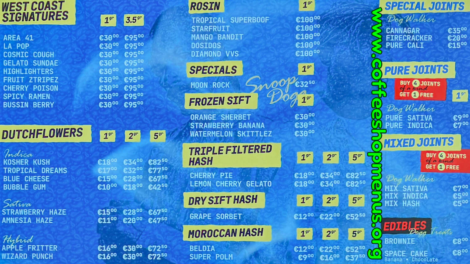 SWED a Snoop Dogg Store Menu 1